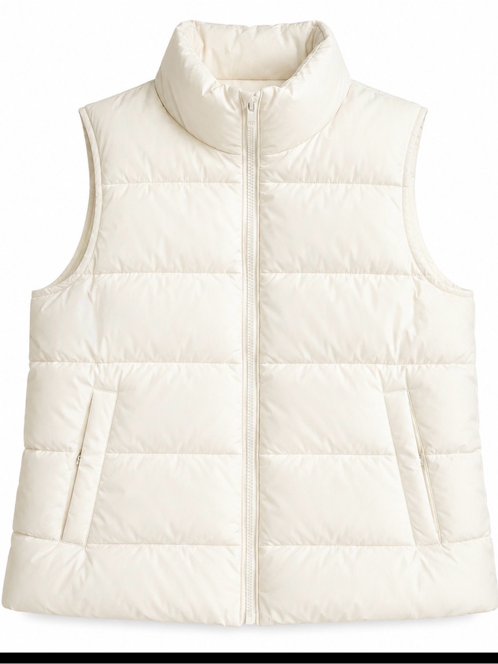 Old Navy Cream Quilted Puffer Vest - Sleeveless Zip Front